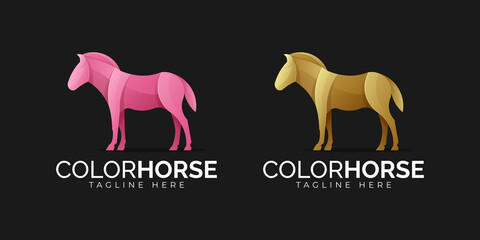 Colorful Horse logo design vector template. pink horse logo. gold horse logo.