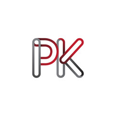 initial logo letter PK, linked outline red and grey colored, rounded logotype
