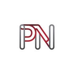 initial logo letter PN, linked outline red and grey colored, rounded logotype