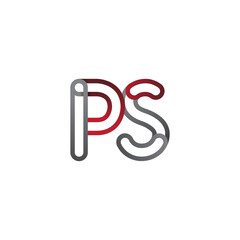 initial logo letter PS, linked outline red and grey colored, rounded logotype