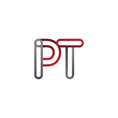 initial logo letter PT, linked outline red and grey colored, rounded logotype