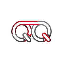 initial logo letter QQ, linked outline red and grey colored, rounded logotype