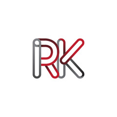 initial logo letter RK, linked outline red and grey colored, rounded logotype