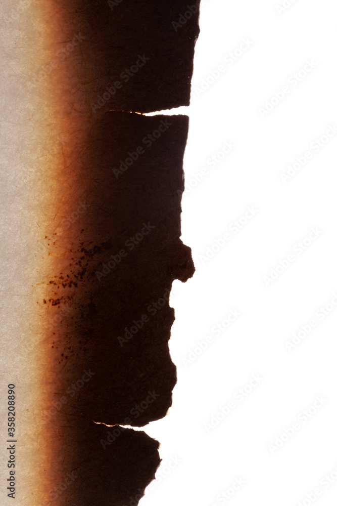 Poster burnt paper edges isolated on white background. template for design