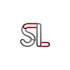 initial logo letter SL, linked outline red and grey colored, rounded logotype