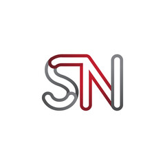 initial logo letter SN, linked outline red and grey colored, rounded logotype