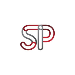 initial logo letter SP, linked outline red and grey colored, rounded logotype