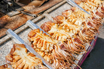 Grill octopus street food at myeong-dong in Seoul, South Korea.