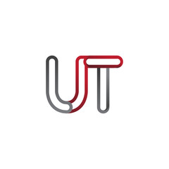 initial logo letter UT, linked outline red and grey colored, rounded logotype