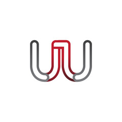 initial logo letter UU, linked outline red and grey colored, rounded logotype