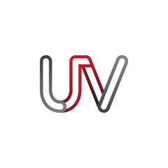 Obraz premium initial logo letter UV, linked outline red and grey colored, rounded logotype