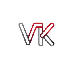 Obraz premium initial logo letter VK, linked outline red and grey colored, rounded logotype