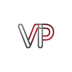 initial logo letter VP, linked outline red and grey colored, rounded logotype