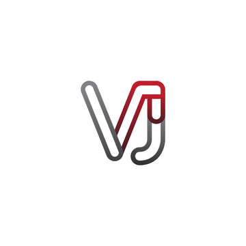 initial logo letter VJ, linked outline red and grey colored, rounded logotype