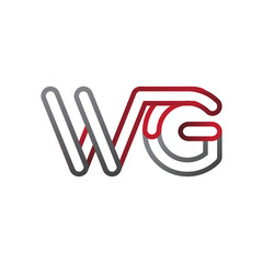 initial logo letter WG, linked outline red and grey colored, rounded logotype