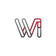 Obraz premium initial logo letter WI, linked outline red and grey colored, rounded logotype