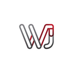 initial logo letter WJ, linked outline red and grey colored, rounded logotype