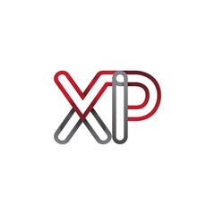 initial logo letter XP, linked outline red and grey colored, rounded logotype