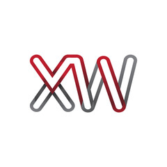 initial logo letter XW, linked outline red and grey colored, rounded logotype