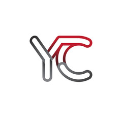 initial logo letter YC, linked outline red and grey colored, rounded logotype