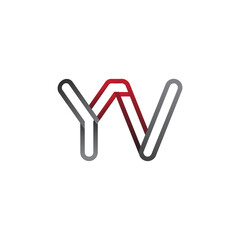 initial logo letter YV, linked outline red and grey colored, rounded logotype