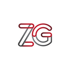 initial logo letter ZG, linked outline red and grey colored, rounded logotype