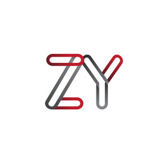initial logo letter ZY, linked outline red and grey colored, rounded logotype