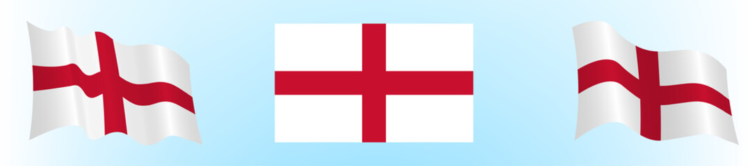 Flag of England in static position and in motion, developing in the wind, on a transparent background