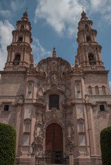 Fototapeta premium Nuestra Señora de la Asuncion cathedral, city’s main church, whose baroque style front is extremely detailed, Lagos de Moreno Mexican Town