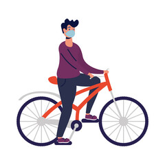 Obraz premium Man with medical mask on bike vector design