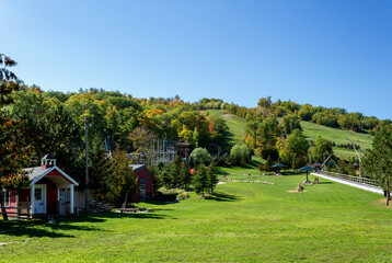Fototapeta na wymiar Autumn ski hill at Blue Mountain Village, Ontario, Canada