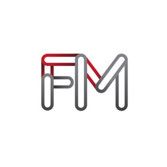 initial logo letter FM, linked outline red and grey colored, rounded logotype
