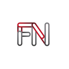 initial logo letter FN, linked outline red and grey colored, rounded logotype