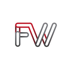 initial logo letter FW, linked outline red and grey colored, rounded logotype