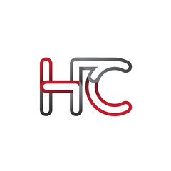 initial logo letter HC, linked outline red and grey colored, rounded logotype
