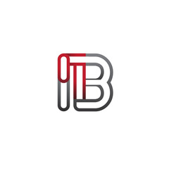 initial logo letter IB, linked outline red and grey colored, rounded logotype