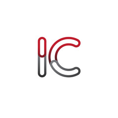 initial logo letter IC, linked outline red and grey colored, rounded logotype