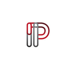 initial logo letter IP, linked outline red and grey colored, rounded logotype