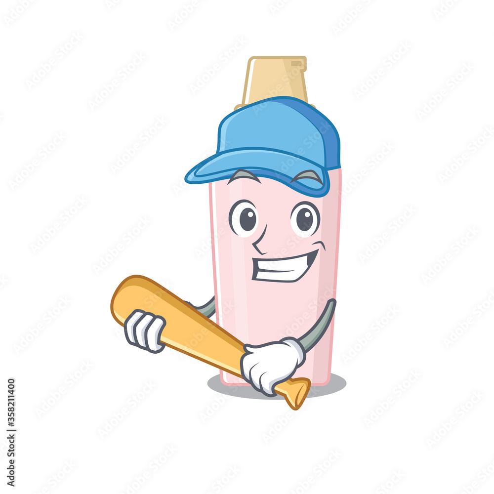 Poster attractive foundation in caricature character playing baseball