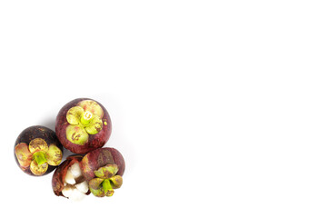 Creative layout made of mangosteen. Food concept. Mangosteen on the white background.