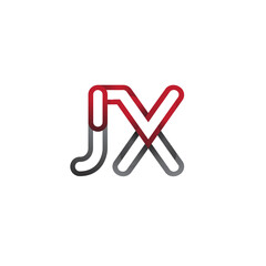 initial logo letter JX, linked outline red and grey colored, rounded logotype