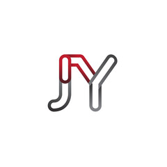 initial logo letter JY, linked outline red and grey colored, rounded logotype