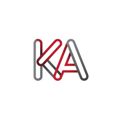 initial logo letter KA, linked outline red and grey colored, rounded logotype