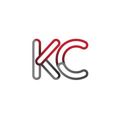 initial logo letter KC, linked outline red and grey colored, rounded logotype