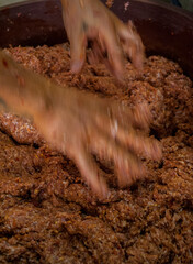 Authentic Mexican chorizo sausage production process concept  , very common on Mexican cuisine 