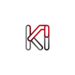 Obraz premium initial logo letter KI, linked outline red and grey colored, rounded logotype