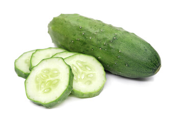 sliced cucumber isolated on white background