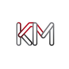 Obraz premium initial logo letter KM, linked outline red and grey colored, rounded logotype