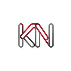 initial logo letter KN, linked outline red and grey colored, rounded logotype