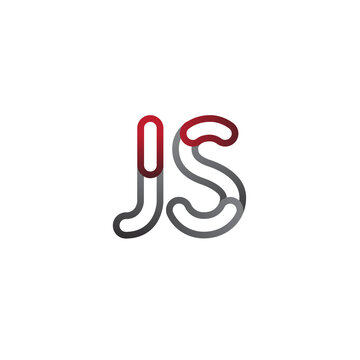 initial logo letter JS, linked outline red and grey colored, rounded logotype